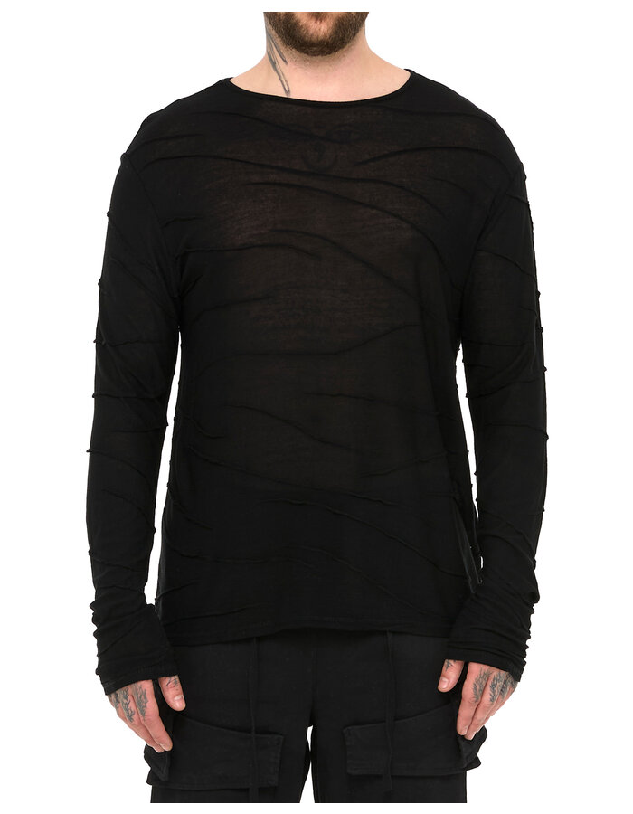 LA HAINE INSIDE US VISCOSE PLISSE DETAIL LONG SLEEVE - BLACK
