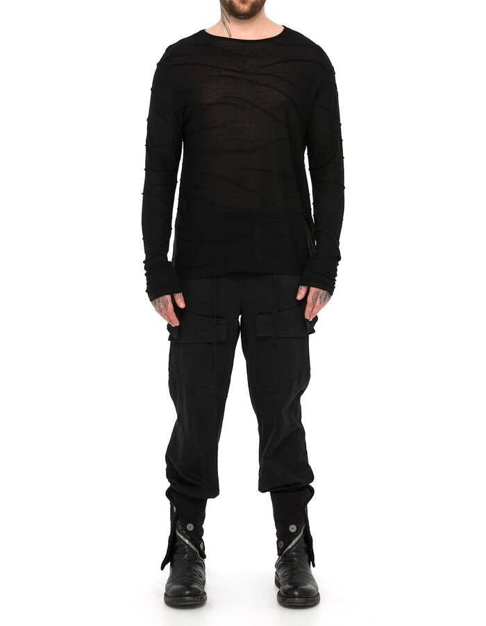 LA HAINE INSIDE US VISCOSE PLISSE DETAIL LONG SLEEVE - BLACK