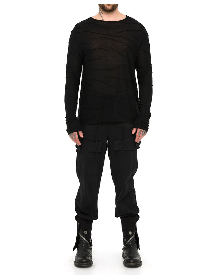 LA HAINE INSIDE US VISCOSE PLISSE DETAIL LONG SLEEVE - BLACK