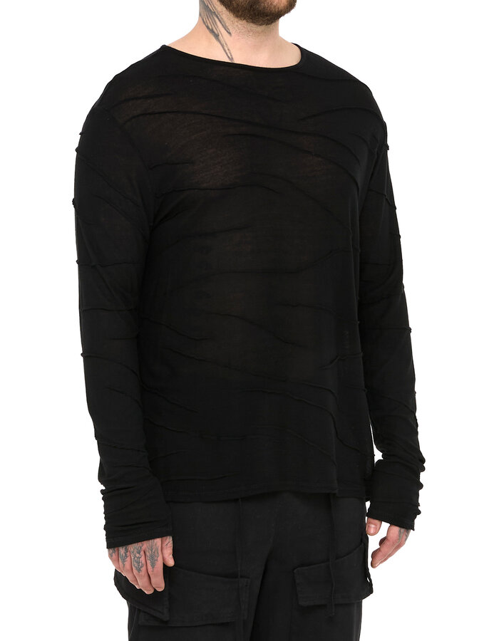 LA HAINE INSIDE US VISCOSE PLISSE DETAIL LONG SLEEVE - BLACK