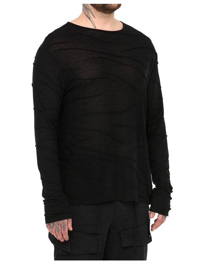 LA HAINE INSIDE US VISCOSE PLISSE DETAIL LONG SLEEVE - BLACK