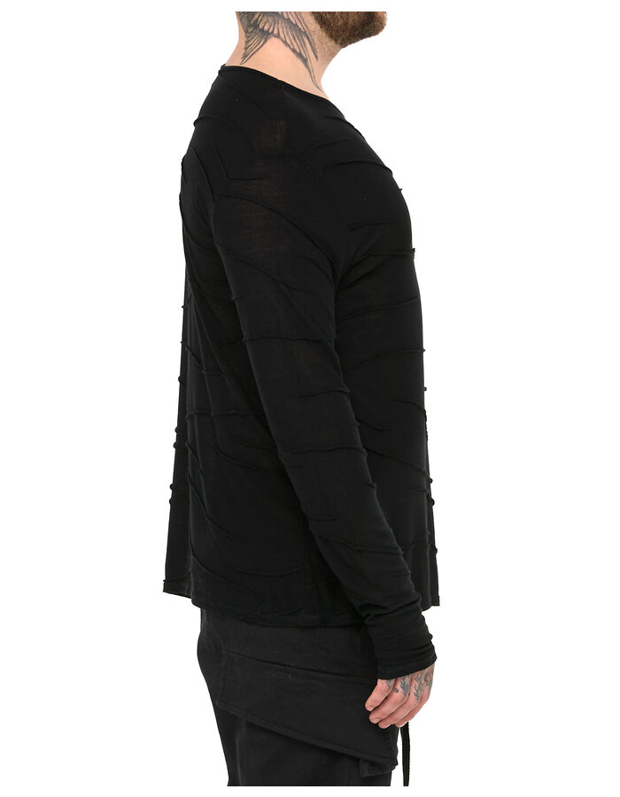 LA HAINE INSIDE US VISCOSE PLISSE DETAIL LONG SLEEVE - BLACK
