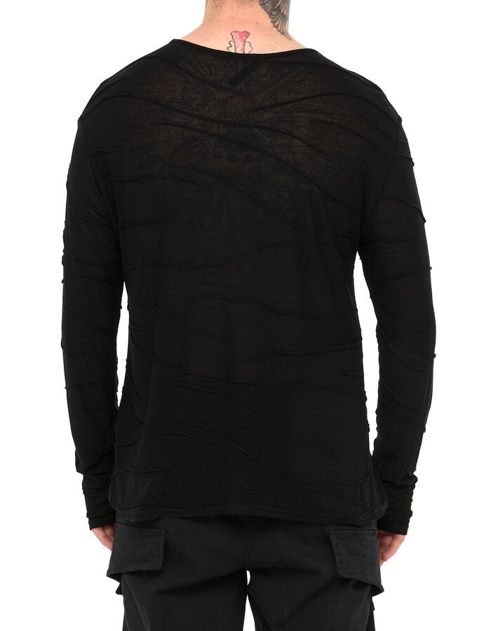 LA HAINE INSIDE US VISCOSE PLISSE DETAIL LONG SLEEVE - BLACK