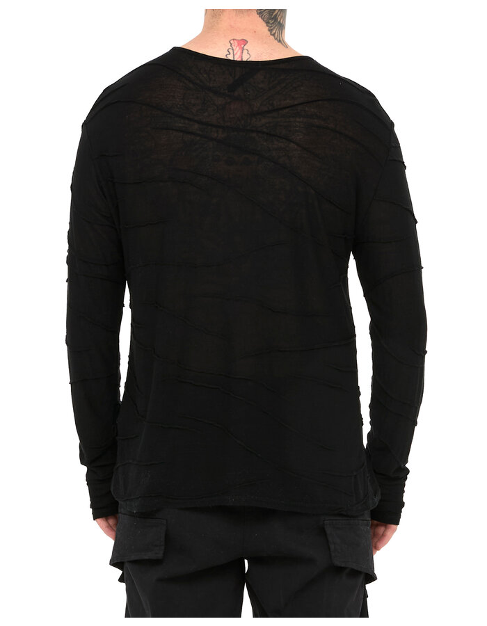LA HAINE INSIDE US VISCOSE PLISSE DETAIL LONG SLEEVE - BLACK