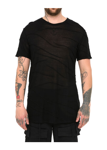 LA HAINE INSIDE US VISCOSE PLISSE DETAIL T-SHIRT - BLACK