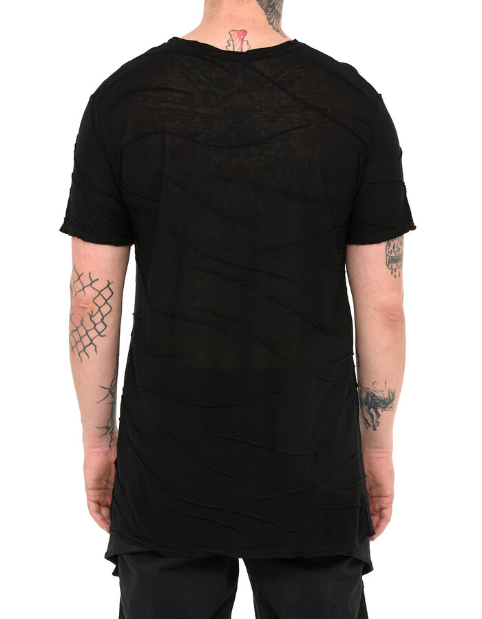 LA HAINE INSIDE US VISCOSE PLISSE DETAIL T-SHIRT - BLACK