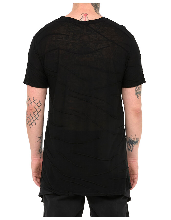 LA HAINE INSIDE US VISCOSE PLISSE DETAIL T-SHIRT - BLACK