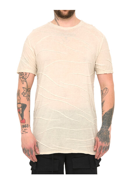 LA HAINE INSIDE US VISCOSE PLISSE DETAIL T-SHIRT - BEIGE