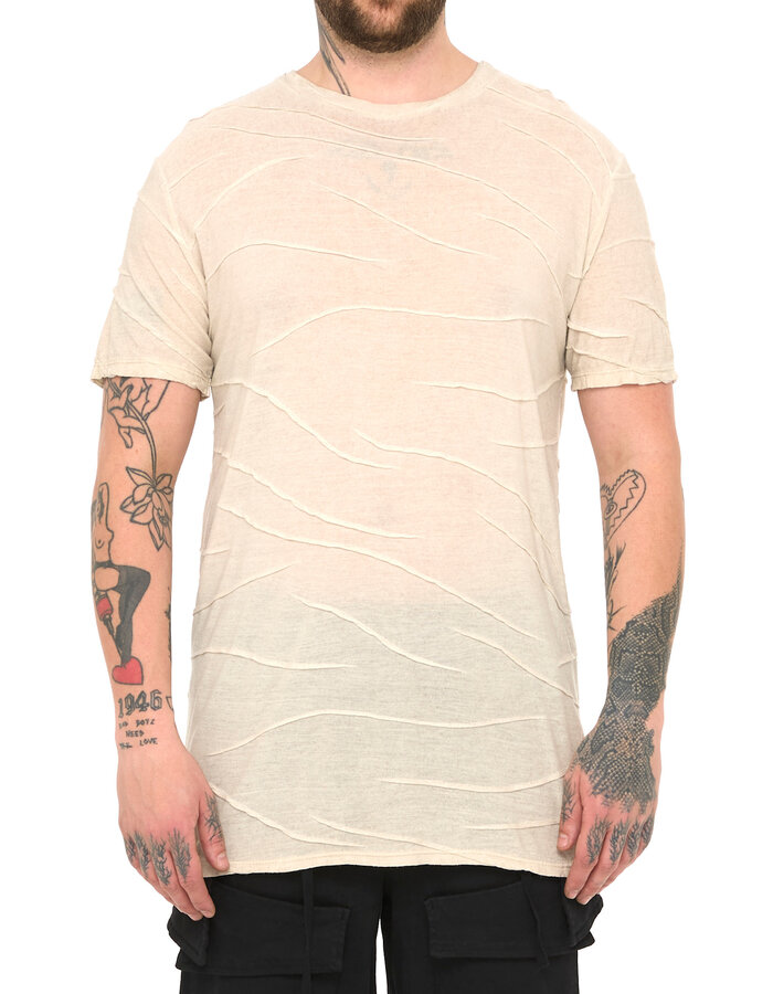 LA HAINE INSIDE US VISCOSE PLISSE DETAIL T-SHIRT - BEIGE