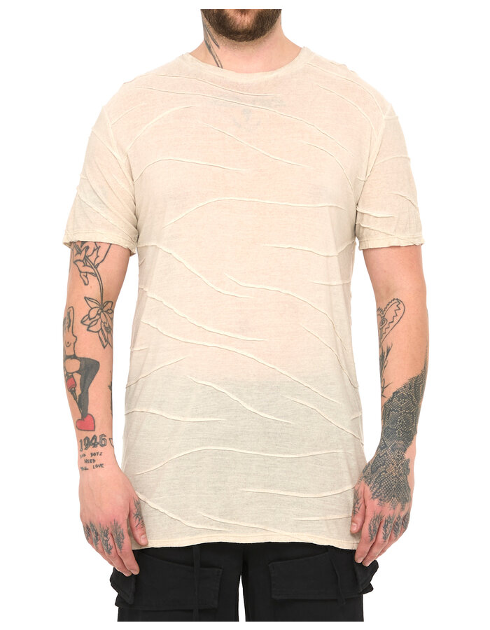 LA HAINE INSIDE US VISCOSE PLISSE DETAIL T-SHIRT - BEIGE