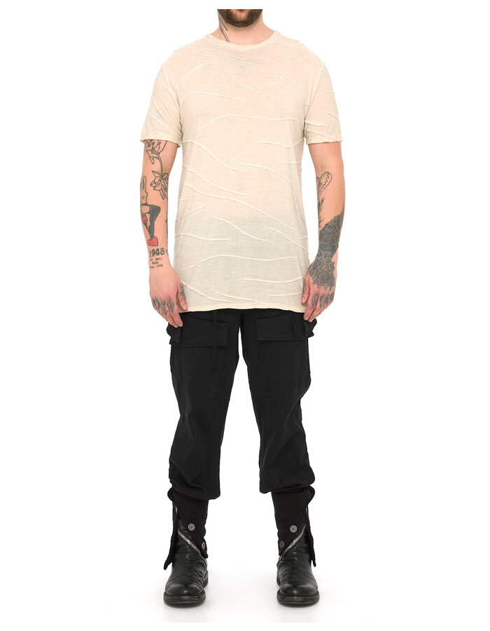 LA HAINE INSIDE US VISCOSE PLISSE DETAIL T-SHIRT - BEIGE