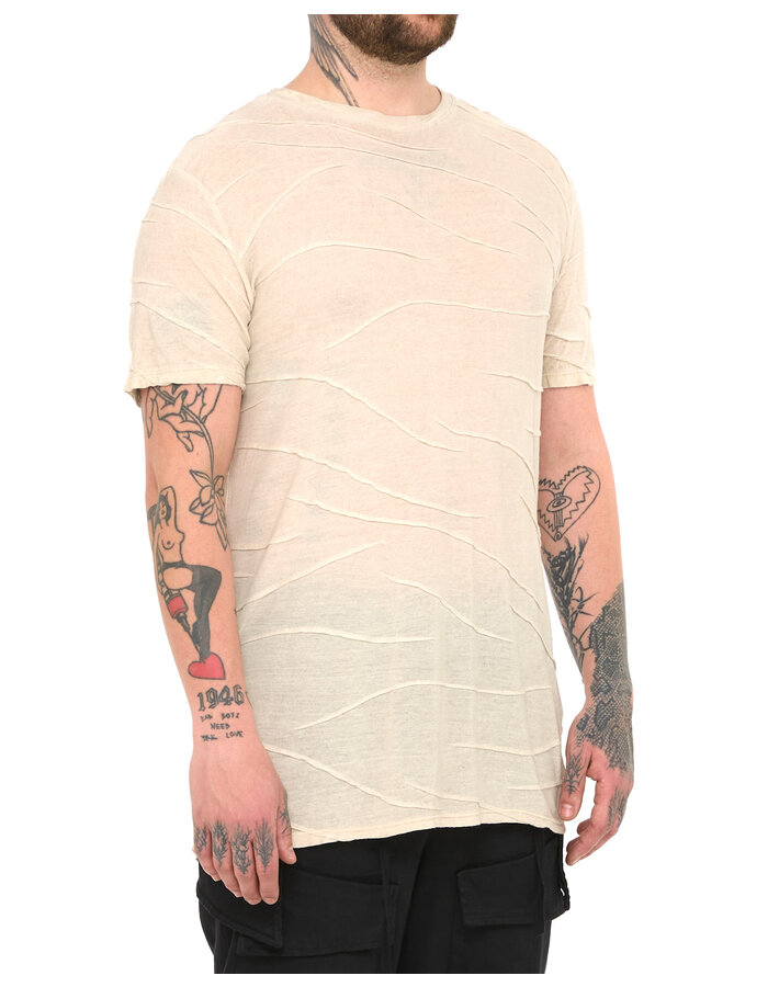 LA HAINE INSIDE US VISCOSE PLISSE DETAIL T-SHIRT - BEIGE