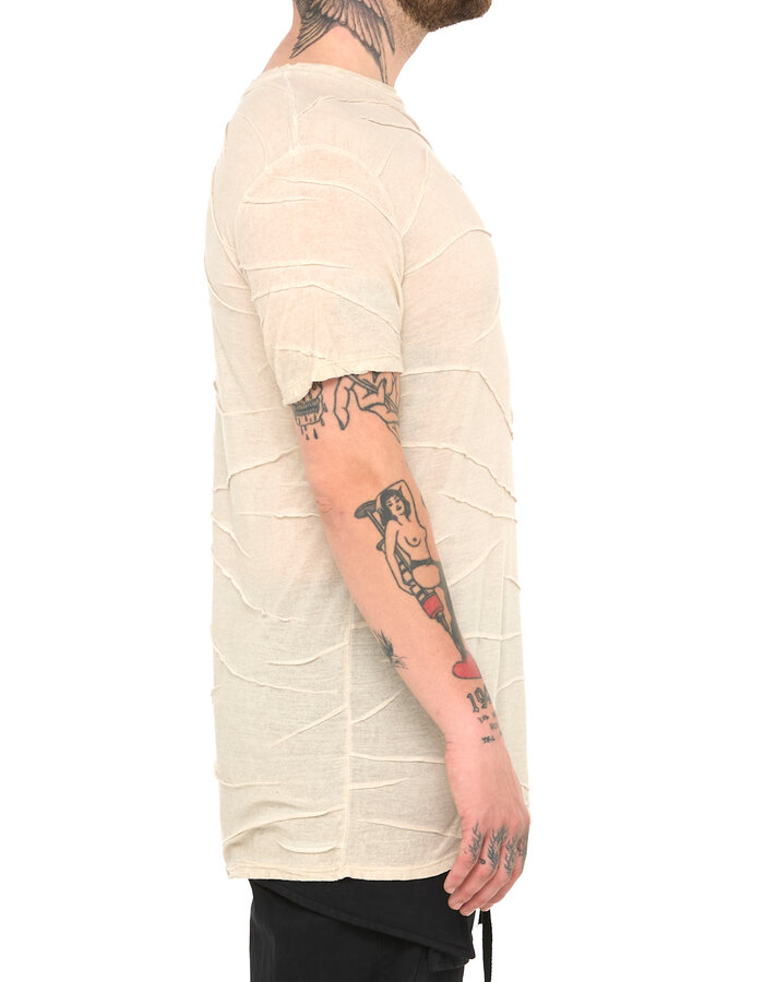 LA HAINE INSIDE US VISCOSE PLISSE DETAIL T-SHIRT - BEIGE