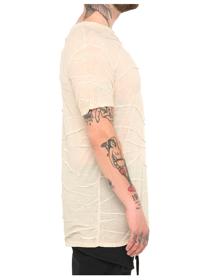 LA HAINE INSIDE US VISCOSE PLISSE DETAIL T-SHIRT - BEIGE
