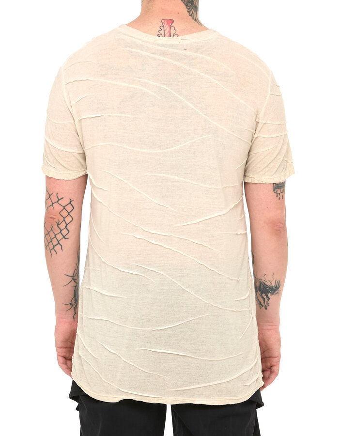 LA HAINE INSIDE US VISCOSE PLISSE DETAIL T-SHIRT - BEIGE
