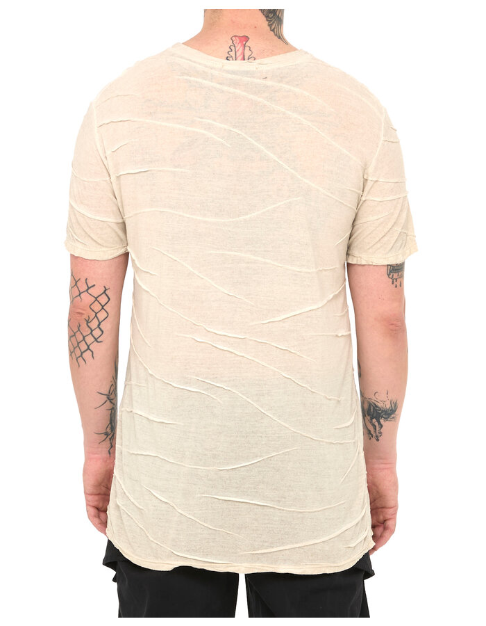 LA HAINE INSIDE US VISCOSE PLISSE DETAIL T-SHIRT - BEIGE