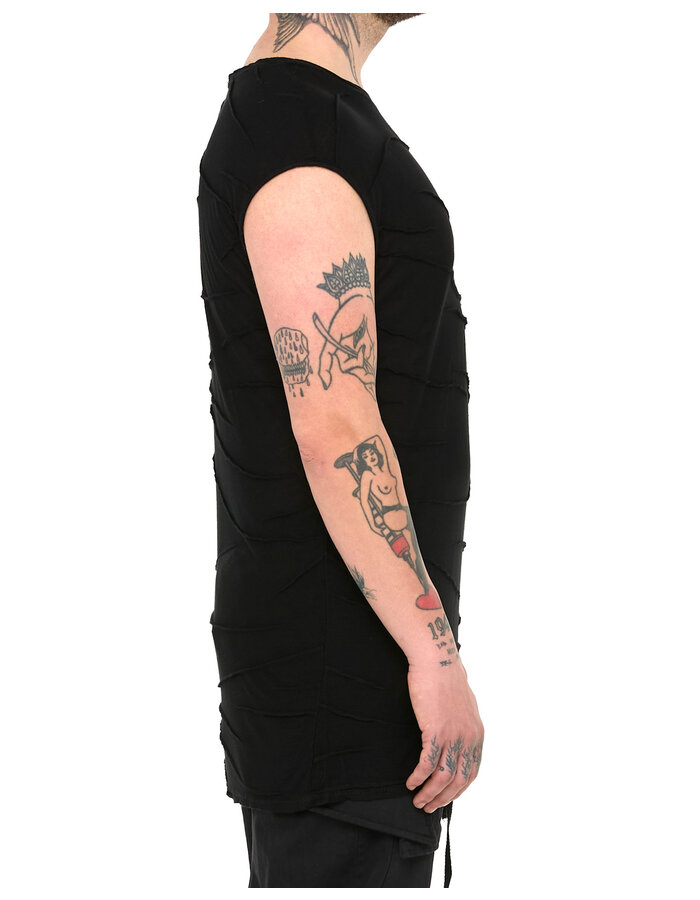 LA HAINE INSIDE US VISCOSE PLISSE DETAIL CUT-OFF T-SHIRT