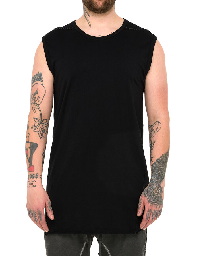 69 BY ISAAC SELLAM COTTON JERSEY DEBARDEUR CUT-OFF - BLACK