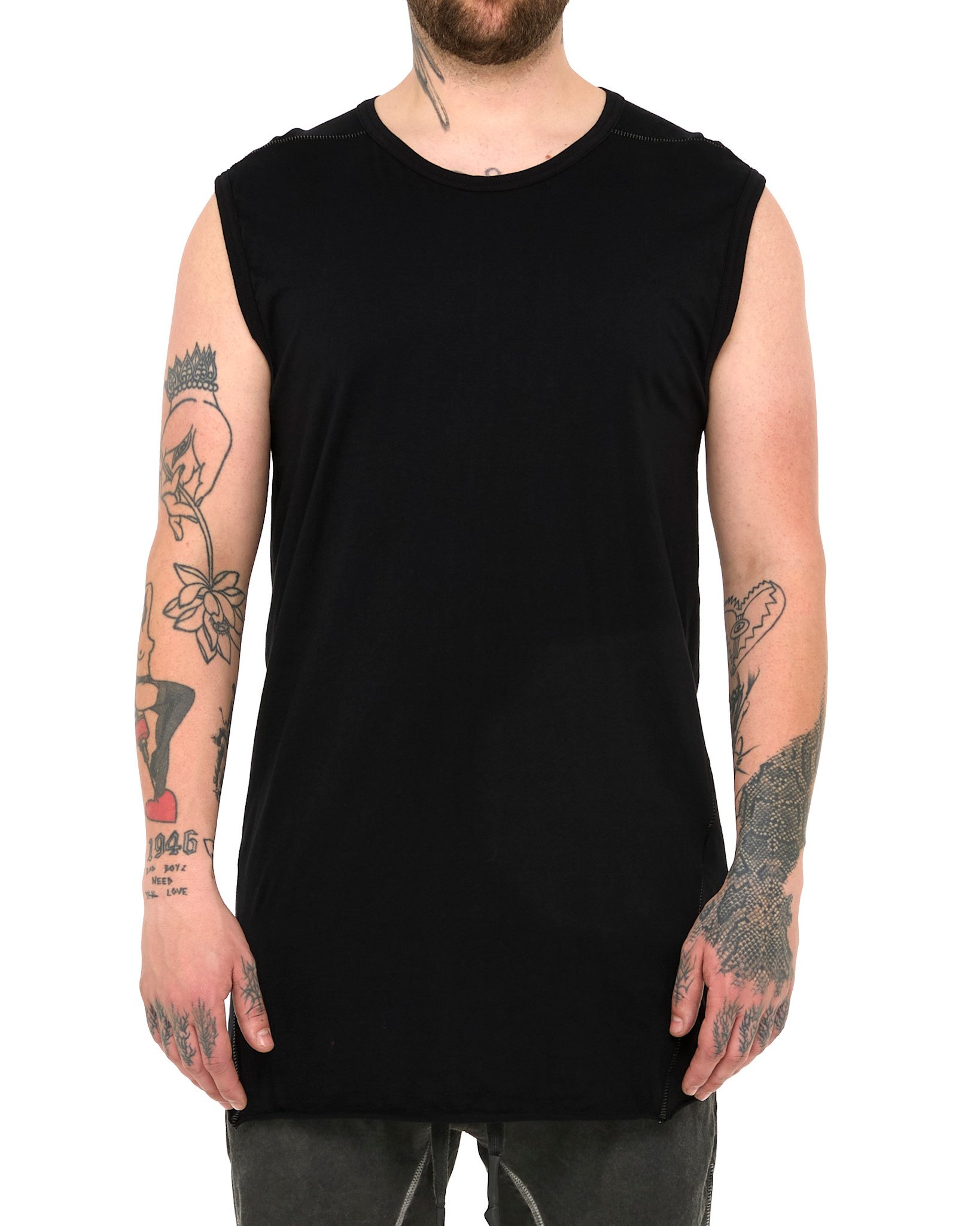 COTTON JERSEY DEBARDEUR CUT-OFF - BLACK