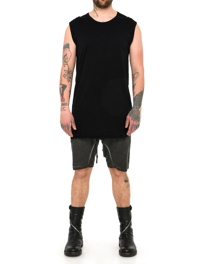 69 BY ISAAC SELLAM COTTON JERSEY DEBARDEUR CUT-OFF - BLACK