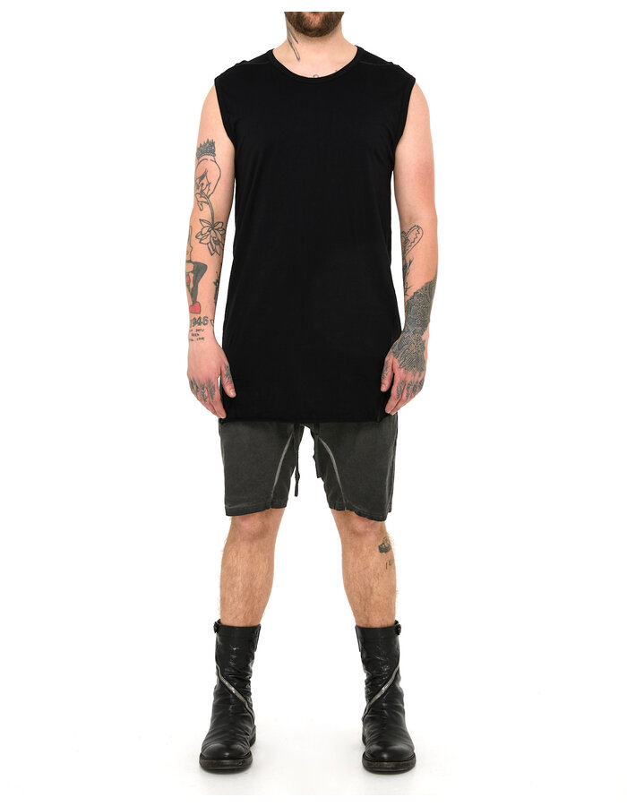 69 BY ISAAC SELLAM COTTON JERSEY DEBARDEUR CUT-OFF - BLACK
