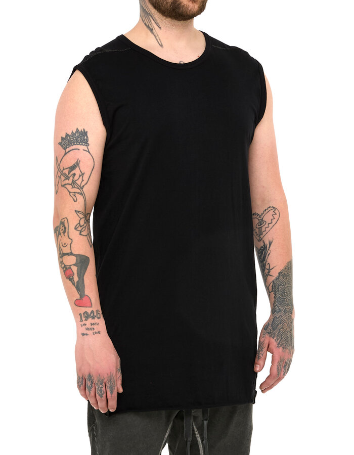 69 BY ISAAC SELLAM COTTON JERSEY DEBARDEUR CUT-OFF - BLACK