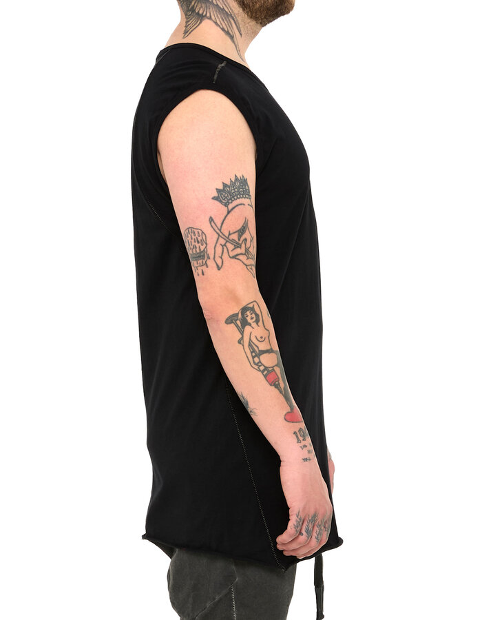 69 BY ISAAC SELLAM COTTON JERSEY DEBARDEUR CUT-OFF - BLACK
