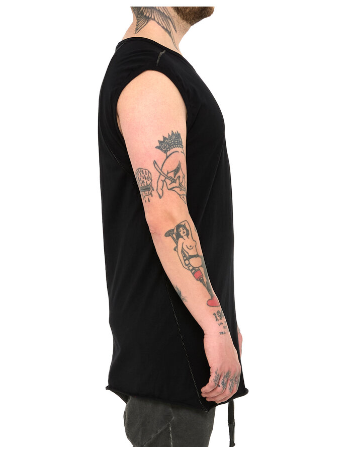 69 BY ISAAC SELLAM COTTON JERSEY DEBARDEUR CUT-OFF - BLACK