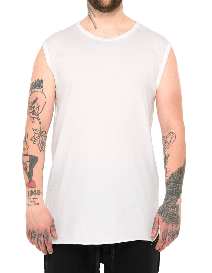 69 BY ISAAC SELLAM COTTON JERSEY DEBARDEUR CUT-OFF - WHITE