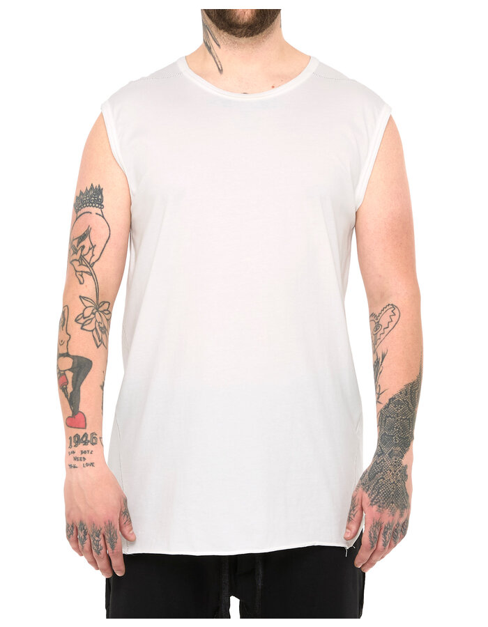 69 BY ISAAC SELLAM COTTON JERSEY DEBARDEUR CUT-OFF - WHITE