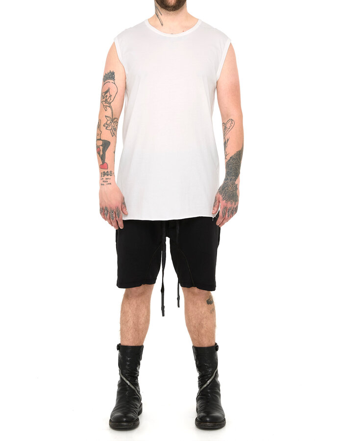 69 BY ISAAC SELLAM COTTON JERSEY DEBARDEUR CUT-OFF - WHITE