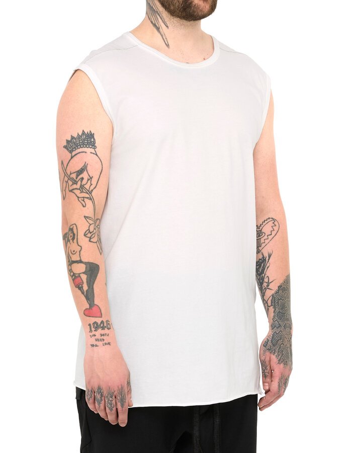 69 BY ISAAC SELLAM COTTON JERSEY DEBARDEUR CUT-OFF - WHITE
