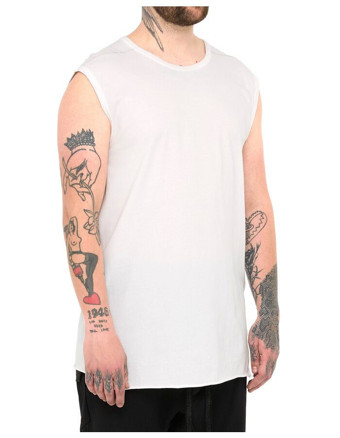69 BY ISAAC SELLAM COTTON JERSEY DEBARDEUR CUT-OFF - WHITE