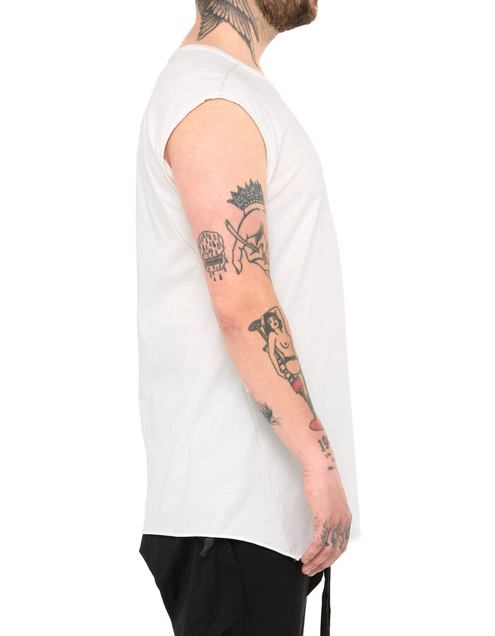 69 BY ISAAC SELLAM COTTON JERSEY DEBARDEUR CUT-OFF - WHITE