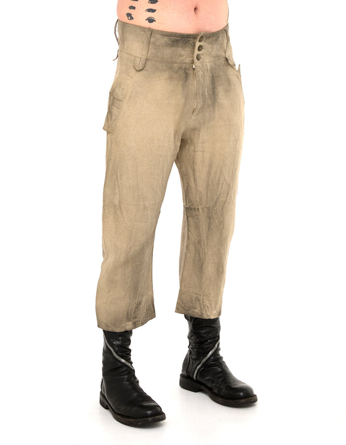 SANDRINE PHILIPPE CURVED CROPPED LINEN TROUSERS