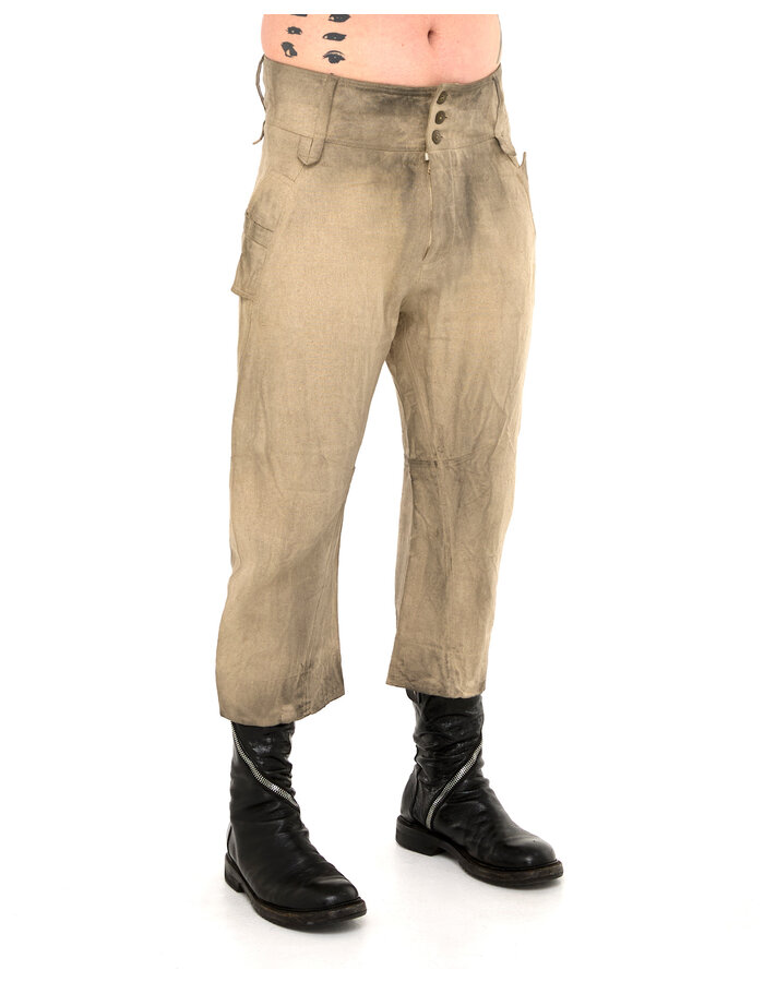 SANDRINE PHILIPPE CURVED CROPPED LINEN TROUSERS
