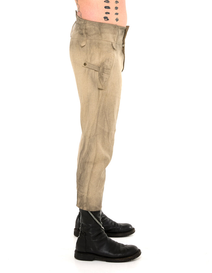 SANDRINE PHILIPPE CURVED CROPPED LINEN TROUSERS