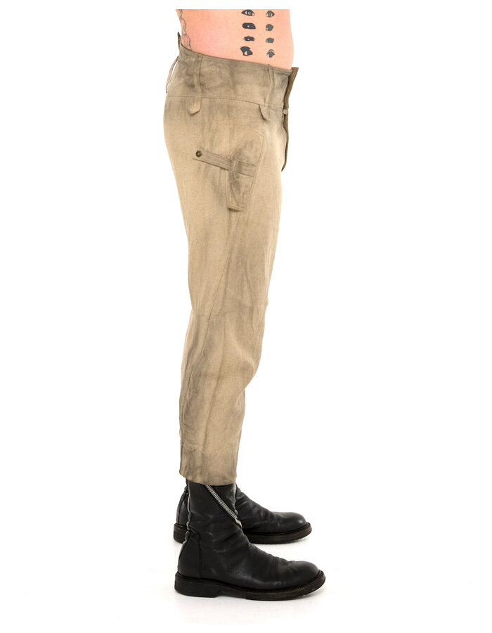 SANDRINE PHILIPPE CURVED CROPPED LINEN TROUSERS