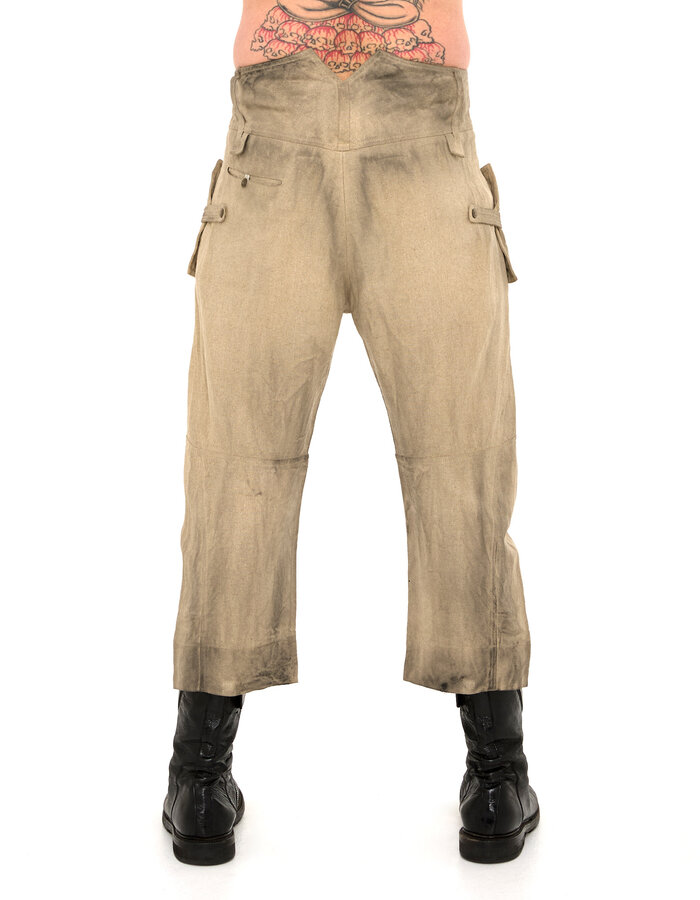 SANDRINE PHILIPPE CURVED CROPPED LINEN TROUSERS