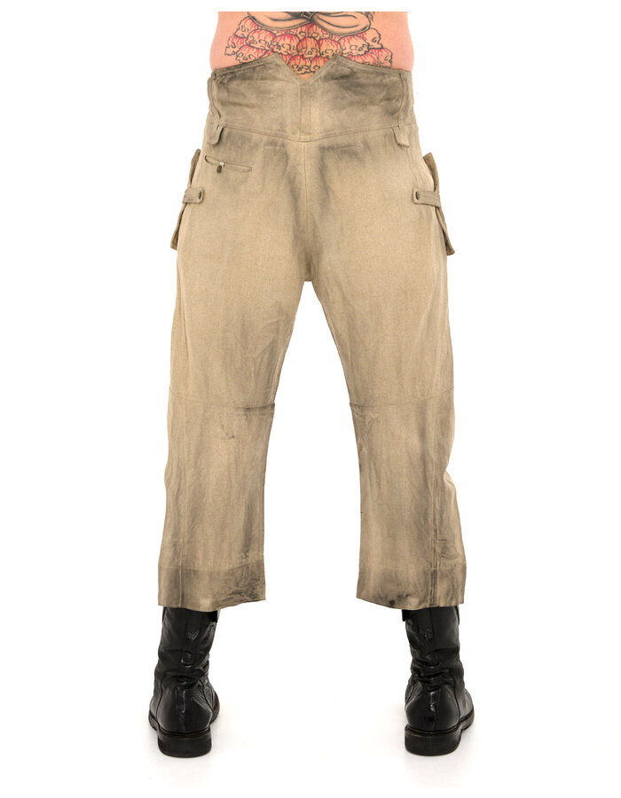 SANDRINE PHILIPPE CURVED CROPPED LINEN TROUSERS