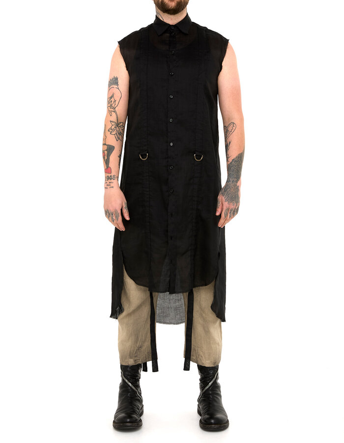 SANDRINE PHILIPPE ADJUSTABLE STRAP BUCKLE LONG SLEEVELESS SHIRT