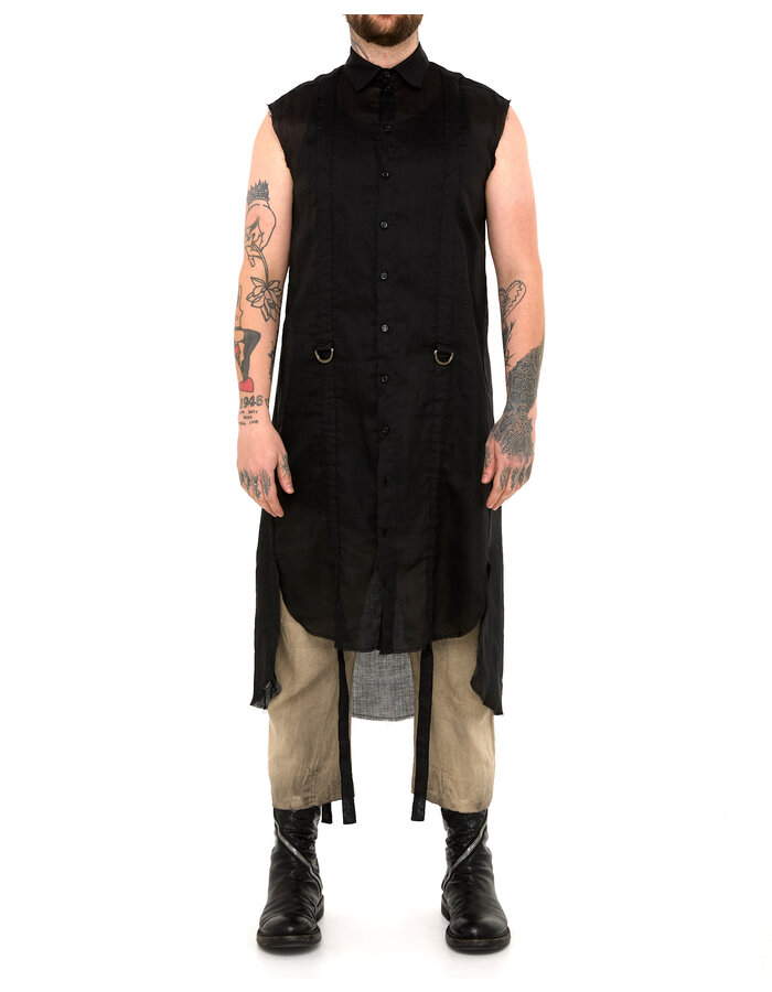 SANDRINE PHILIPPE ADJUSTABLE STRAP BUCKLE LONG SLEEVELESS SHIRT