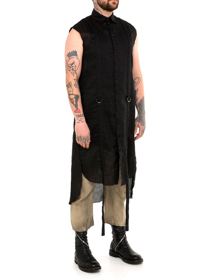 SANDRINE PHILIPPE ADJUSTABLE STRAP BUCKLE LONG SLEEVELESS SHIRT