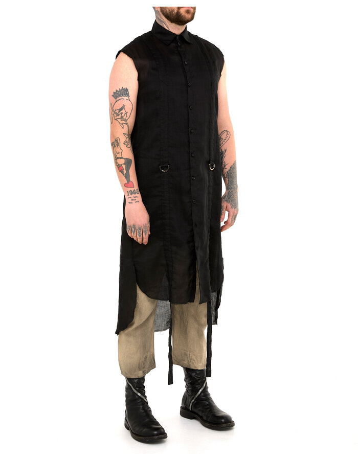 SANDRINE PHILIPPE ADJUSTABLE STRAP BUCKLE LONG SLEEVELESS SHIRT