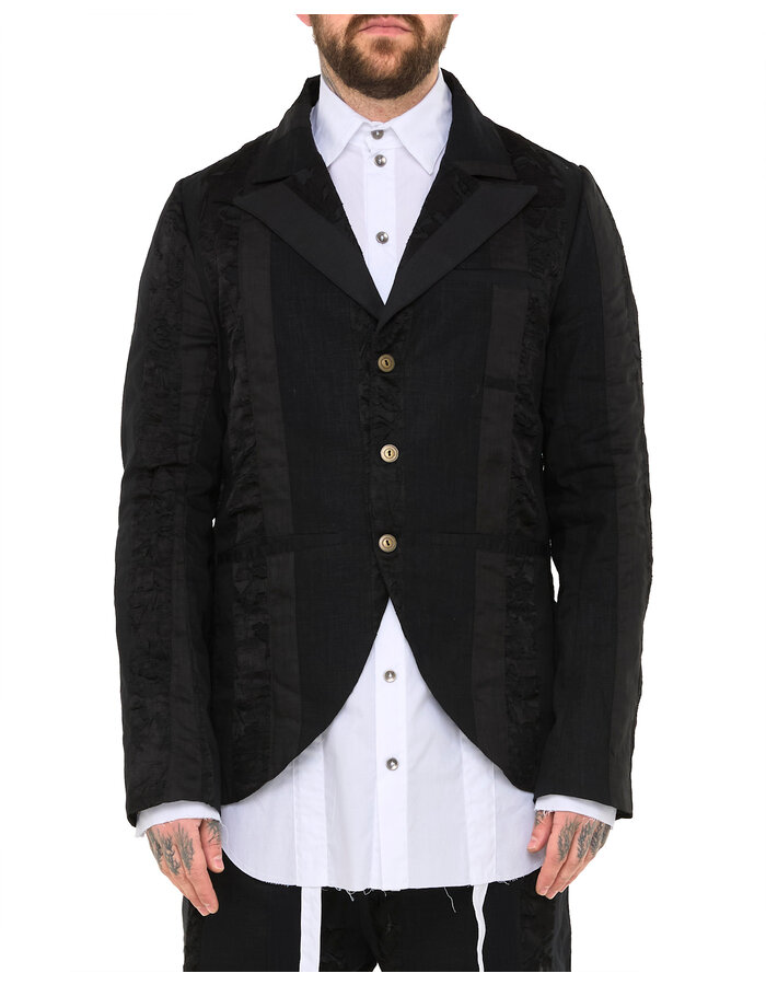 SANDRINE PHILIPPE MULTI FABRIC PEAK LAPEL BLAZER
