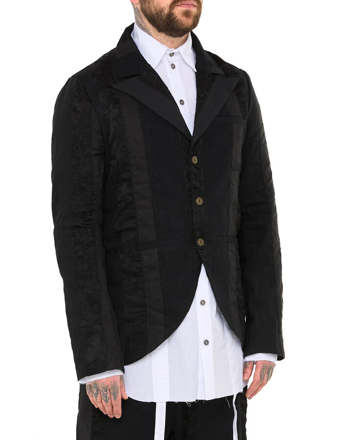 SANDRINE PHILIPPE MULTI FABRIC PEAK LAPEL BLAZER
