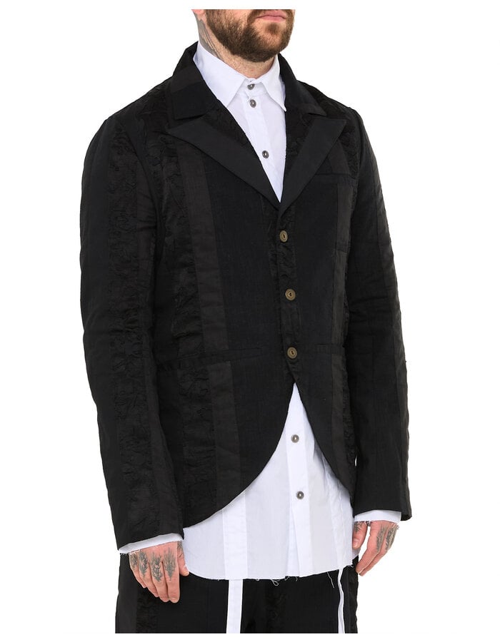 SANDRINE PHILIPPE MULTI FABRIC PEAK LAPEL BLAZER