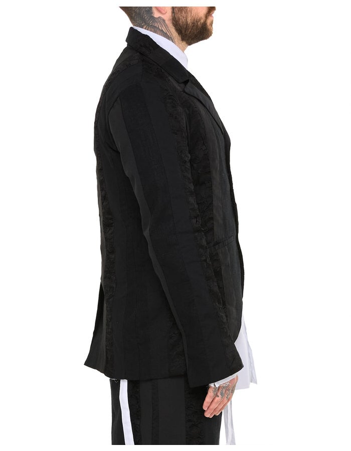 SANDRINE PHILIPPE MULTI FABRIC PEAK LAPEL BLAZER