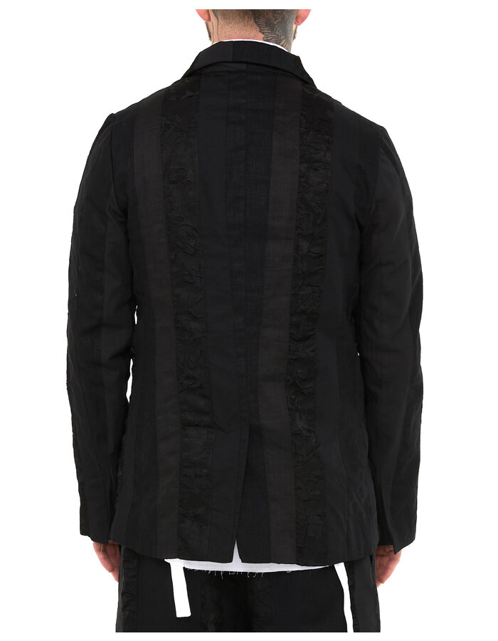 SANDRINE PHILIPPE MULTI FABRIC PEAK LAPEL BLAZER