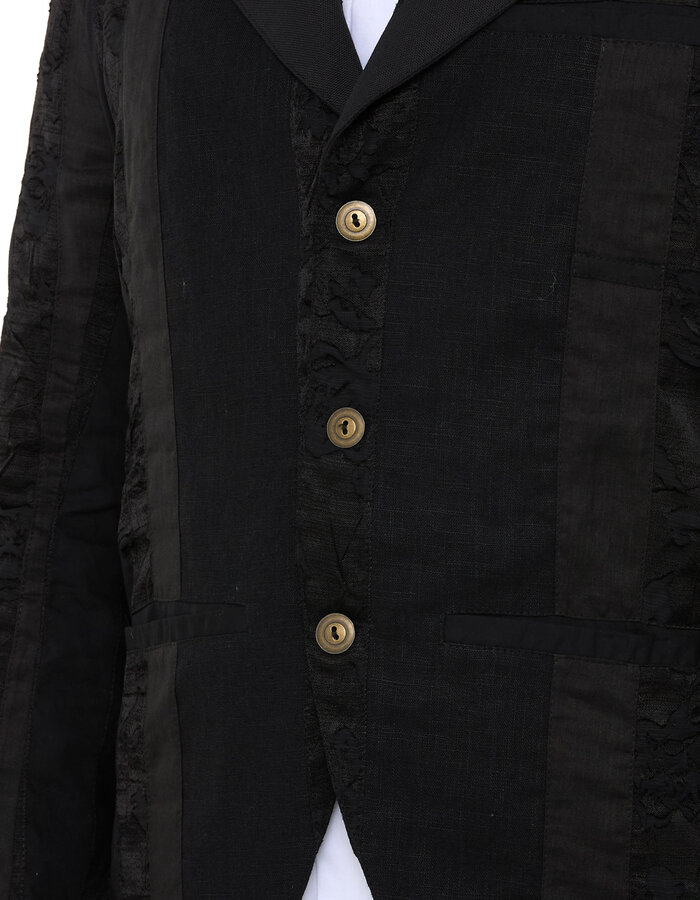 SANDRINE PHILIPPE MULTI FABRIC PEAK LAPEL BLAZER